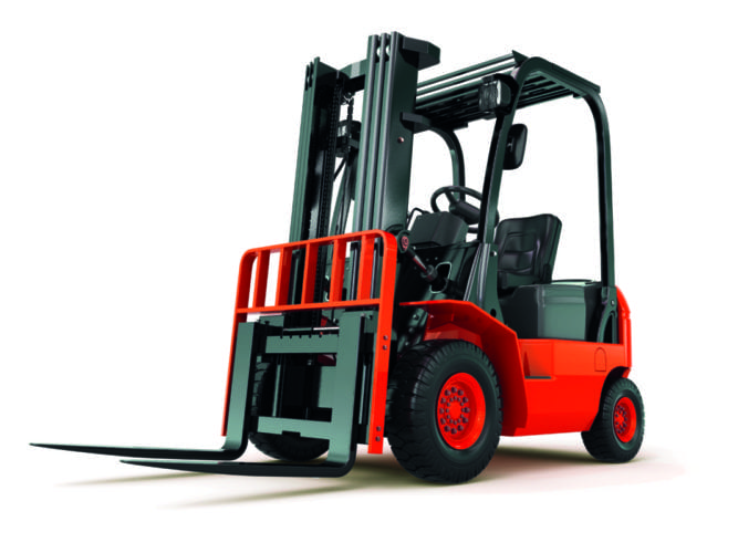 Forklift truck on white isolated background.
