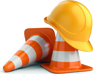 Traffic cones and hardhat 3D. Isolated